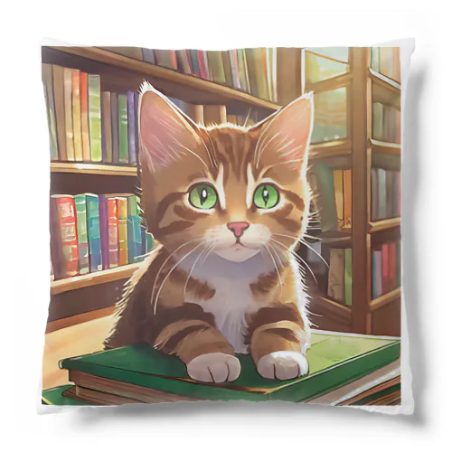 茶猫と図書室 Cushion