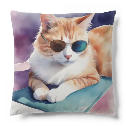 サングラス姿の猫がヨガポーズでリラックス！ Cushion