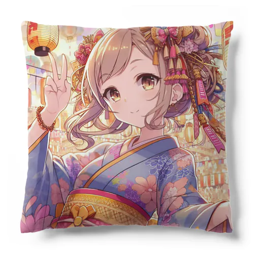 お祭りを楽しむ浴衣美少女 Cushion