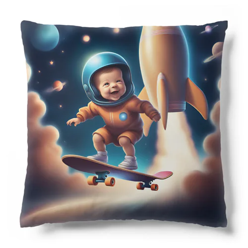 宇宙空間で楽しむ赤ちゃんスケーター クッション