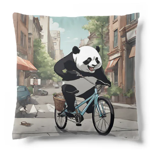 自転車に乗っているパンダ クッション
