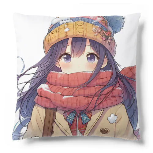 マフラー姿の照れ屋な女の子 Cushion