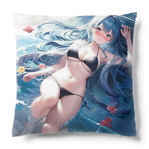 黒いビキニの女の子（青髪Ｖｅｒ．） Cushion