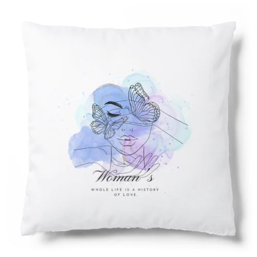 Woman' whole life is a history of love. Blue ver. Cushion