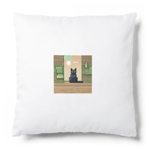 街中でたたずむ黒猫 Cushion