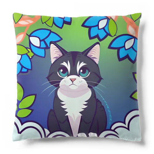 flowers and black cat Cushion