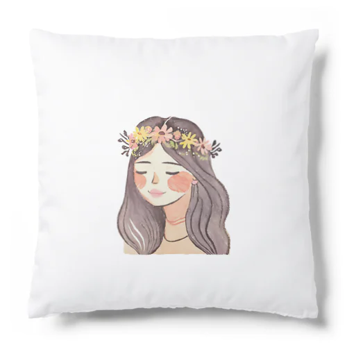 水彩画　花冠の女性 Cushion