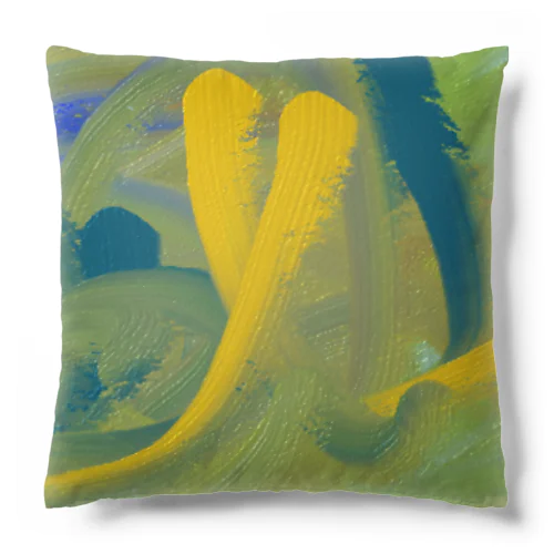 緑と黄色と青緑の混色 Cushion