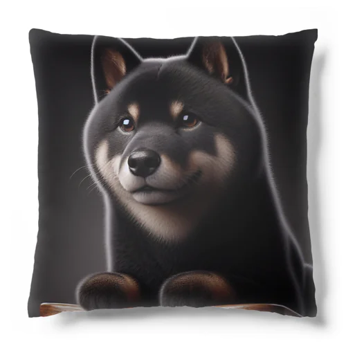 椅子から黒柴 Cushion