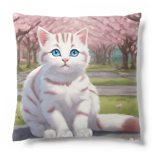 春と桜と虎縞白猫03 Cushion