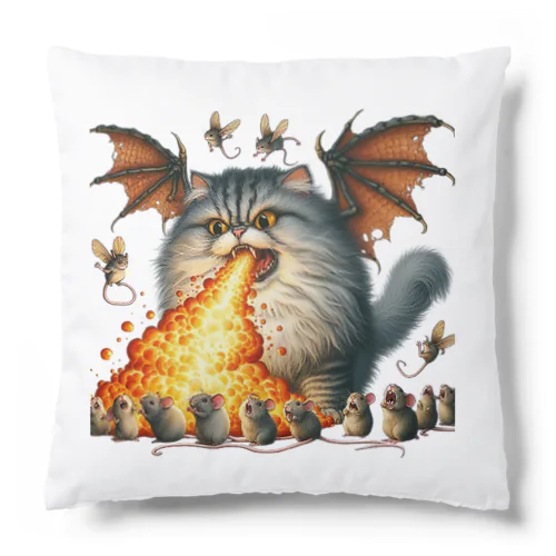 ブサカワ！火噴き猫ドラゴン　背景透過ver Cushion