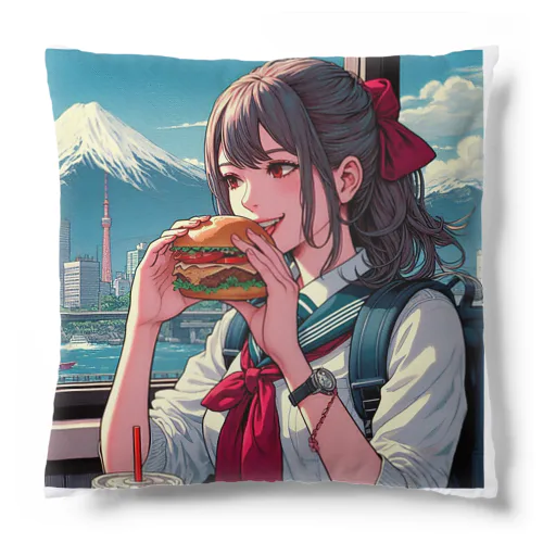 ハンバーガーと女子高生 Cushion