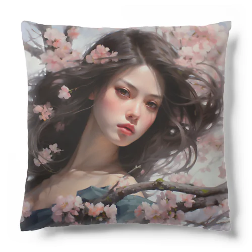 桜の花の中かで、、女性　なでしこ1478 Cushion