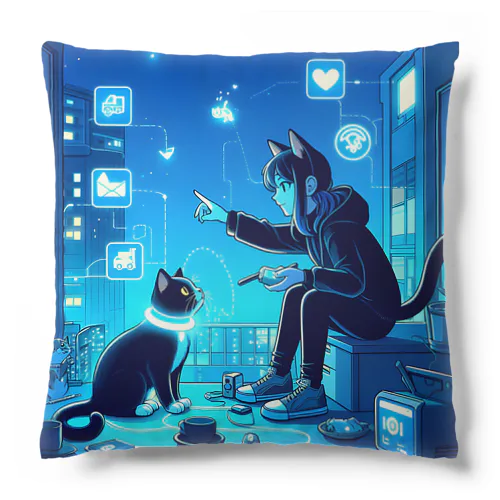 黒猫とスマートライフ Cushion