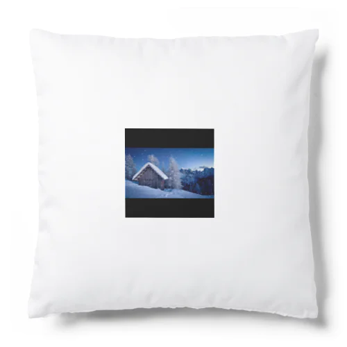 A snow-covered lodge  Cushion