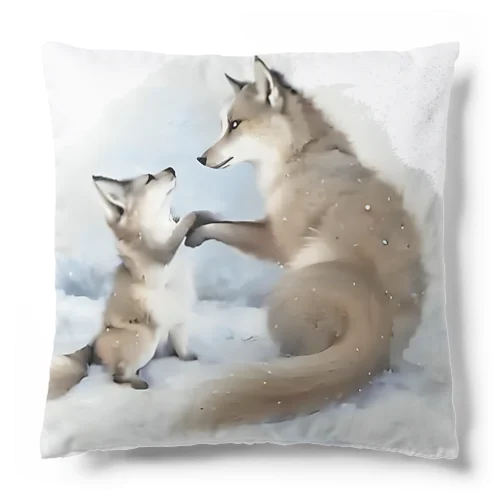 銀狐の親子 Cushion