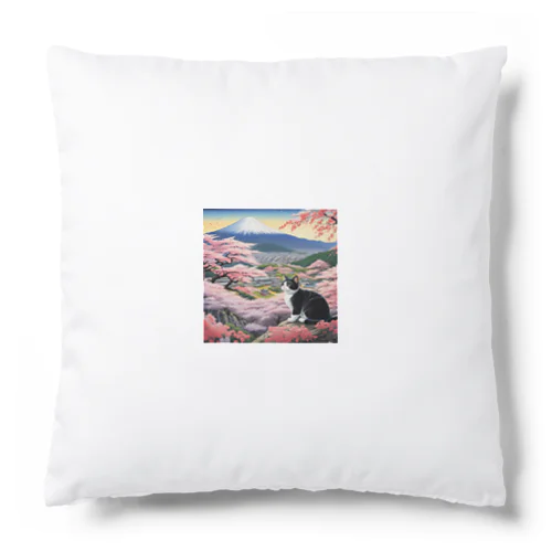 桜と富士山と猫 Cushion