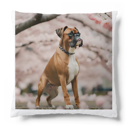 桜とボクサー犬 Cushion