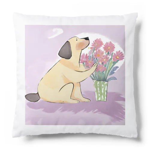 お花を愛でるわんこ（AIイラスト） Cushion