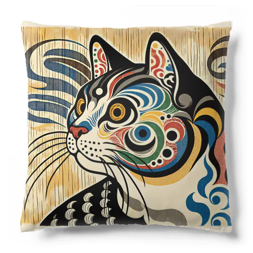 浮世絵風　猫（顔）"Ukiyo-e Style Cat (Face)"  "浮世绘风格的猫（脸）" クッション