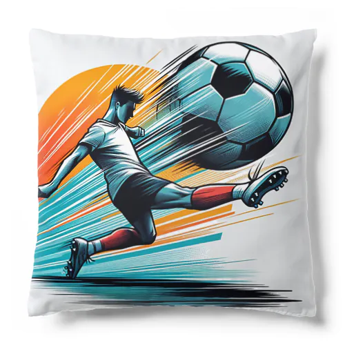 夕日を背にサッカーボールを蹴りシュート Cushion