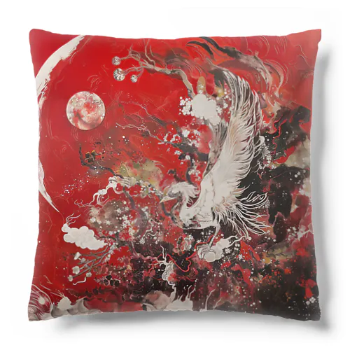 和風　紅白の鶴 Cushion