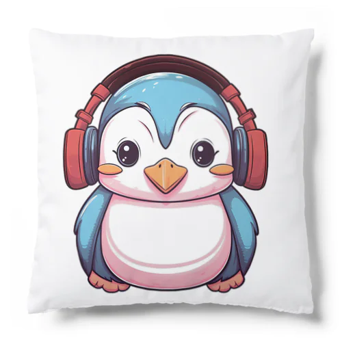 赤いヘッドホンを付けているペンギン Cushion