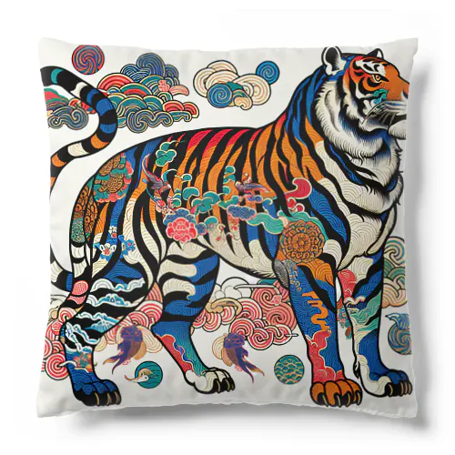 浮世絵風　虎（威風堂々）"Ukiyo-e Style: Majestic Tiger" "浮世绘风格：威风凛凛的虎" Cushion