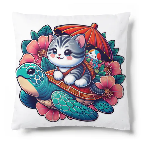 亀乗り子猫 Cushion