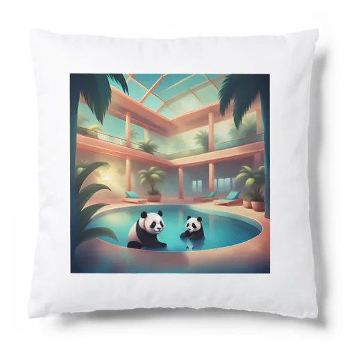 室内プールで遊ぶパンダ クッション