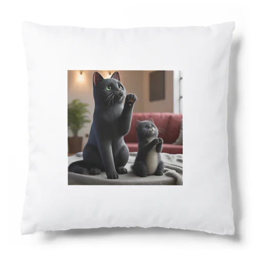 黒猫親子、お願い Cushion