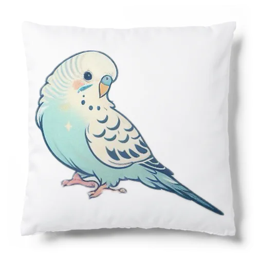 青色の可愛いセキセイインコ Cushion