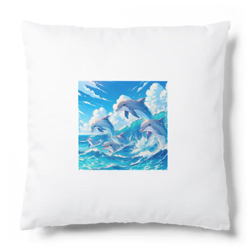 海で遊ぶイルカたちの楽しい風景 Cushion