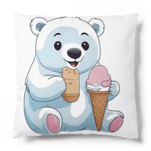 アイスを食べる可愛い白子熊 クッション