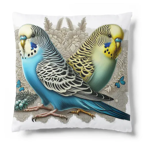 美しいレース模様とセキセイインコのコラボレーション！ Cushion