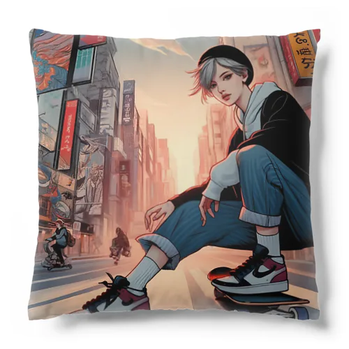 スタイリッシュなストリートファッションを楽しむ韓国漫画風の若者たち Cushion