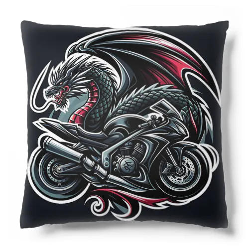 ドラゴンとバイクの融合: 力とスピードの象徴 Cushion