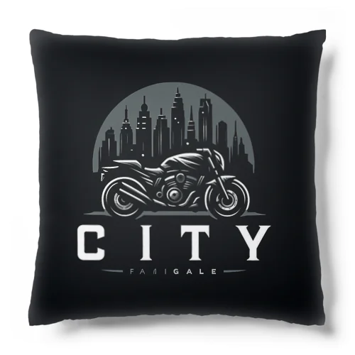 都市とバイクのダークロゴデザイン Cushion