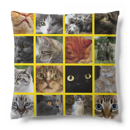 猫にゃ パッチワーク風 cat patchwork イエロー yellow Cushion