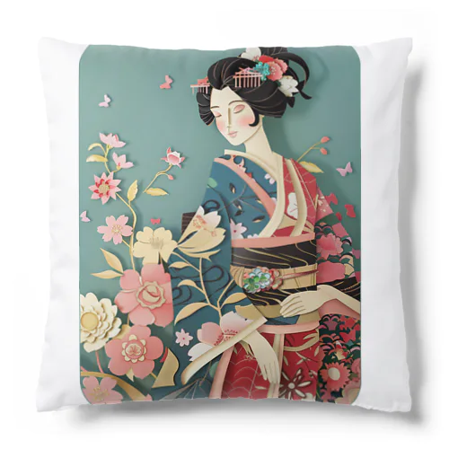 着物女性の切り絵アート　―　Kimono woman paper-cutting art　ー クッション