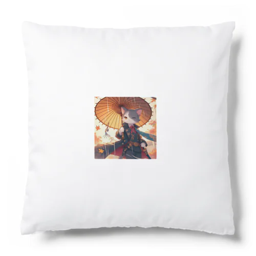 傘をさしている猫_アニメ風1 Cushion