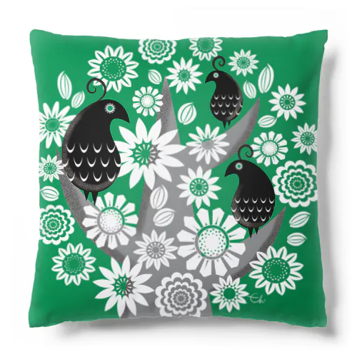 Green Tree Black Bird Cushion