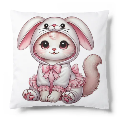 ふわふわバニーコスチュームのかわいい子猫 Cushion