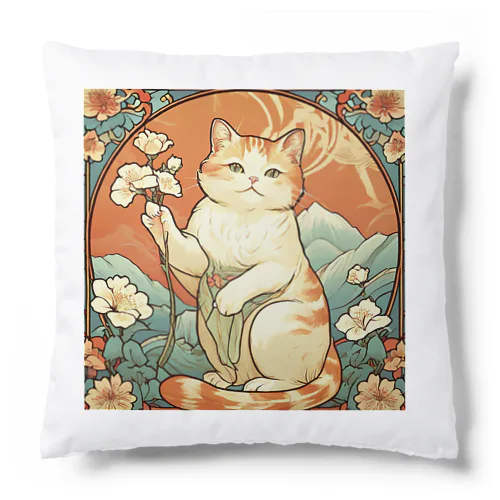 幸運を招いてない猫。花を持ってるだけよね Cushion