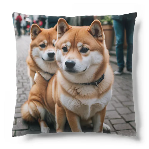 2匹のかわいい柴犬が仲良く並んで写っています。 Cushion