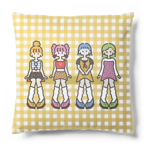 Colorful girls checked pattern クッション