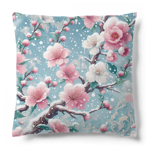 和風柄　桜雪化粧 Cushion