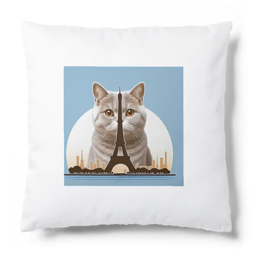 エッフェル塔に隠れた猫 Cushion