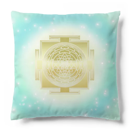 シュリヤントラ　クッション（青緑）【神聖幾何学】スピリチュアルアート Cushion