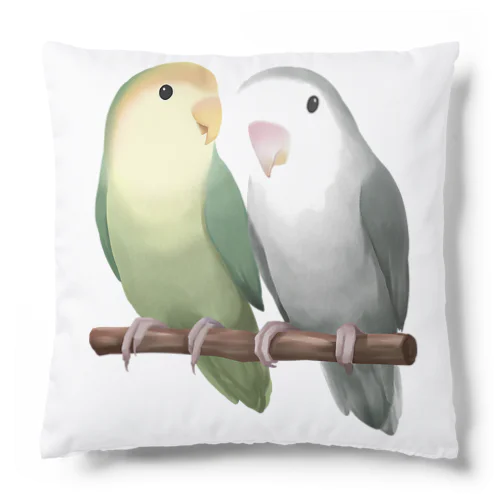 コザクラインコ　モーブとオリーブ【まめるりはことり】 Cushion